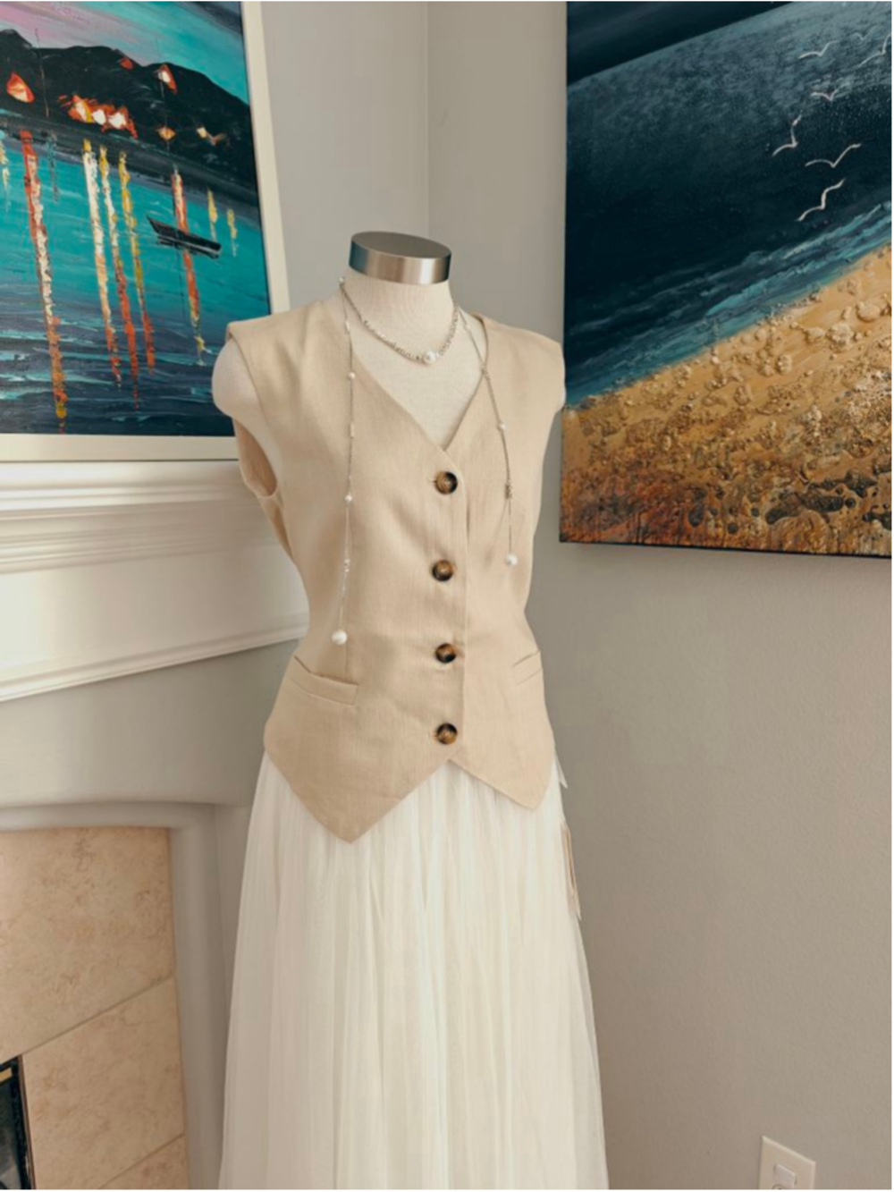 Women's YUYUE COLLECTION Beige Vest(comes with a spare button)